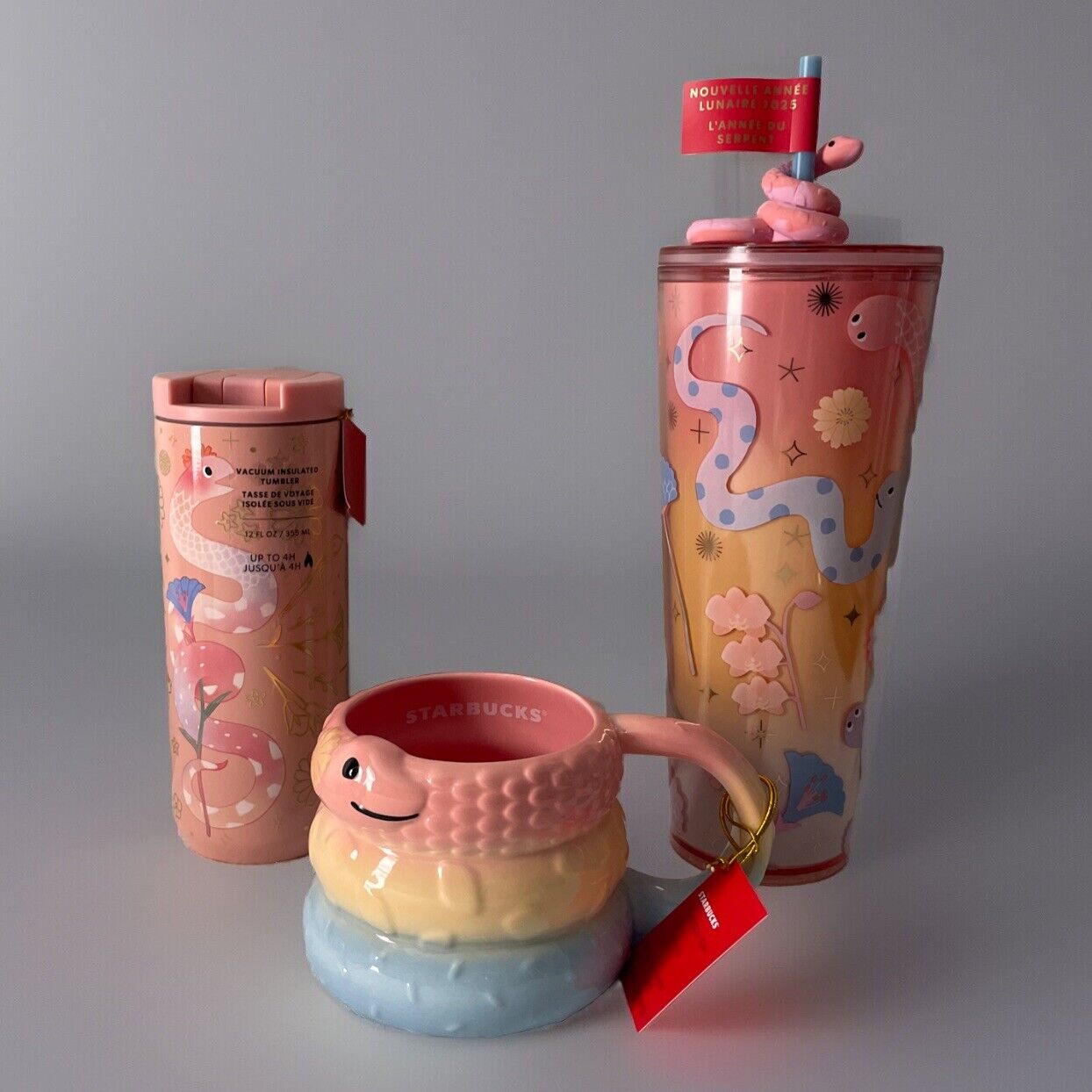 STARBUCKS LUNAR NEW YEAR WINTER 2025 3 Piece Set Mug Cup Tumbler Coffee Snake - Sold on eBay February 10th, 2025 for $120.00