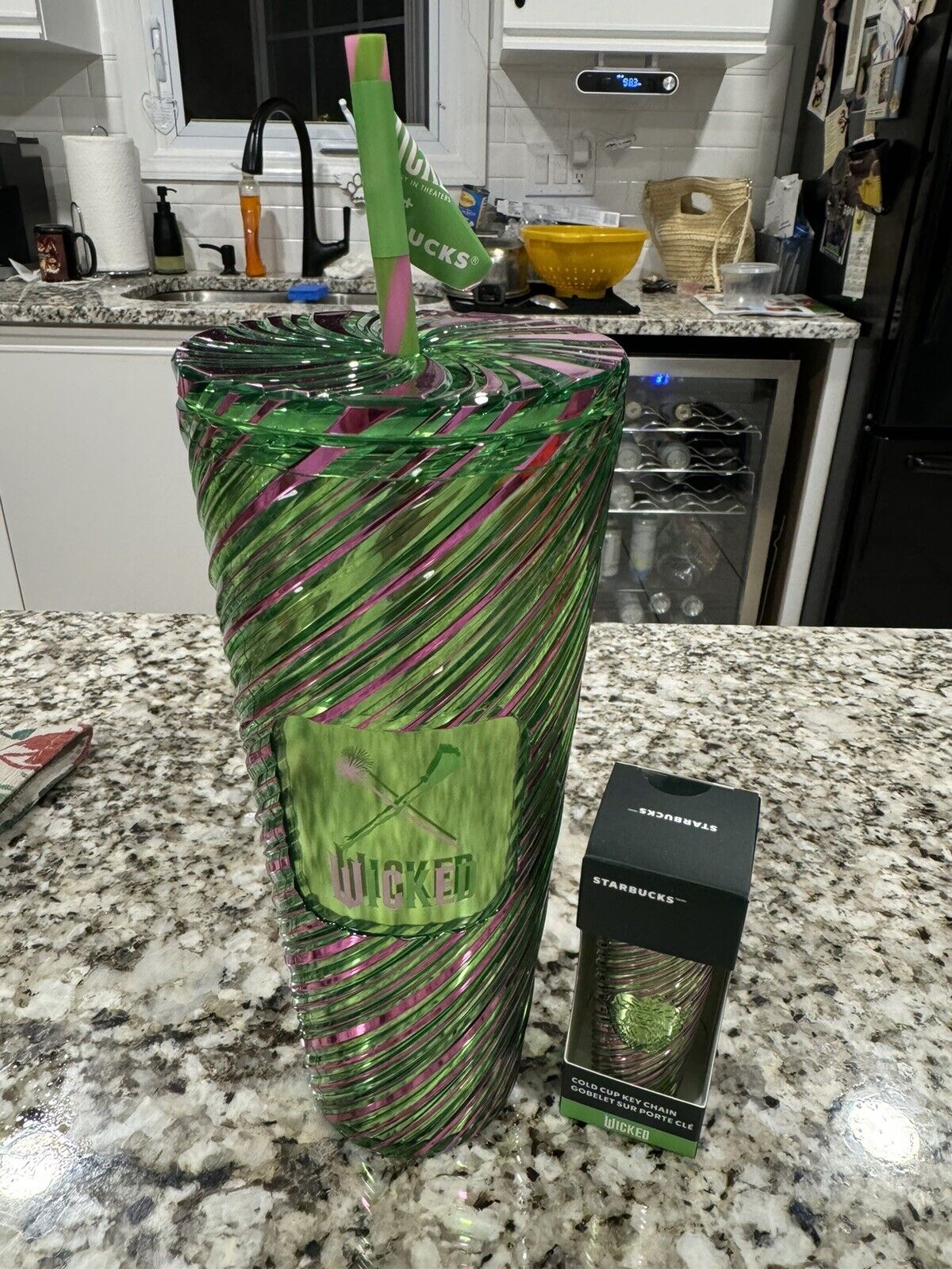 Starbucks Wicked 24oz. Cold Cup Pink and Green Swirl Tumbler + Mini Keychain! - Sold on eBay December 15th, 2024 for $100.00