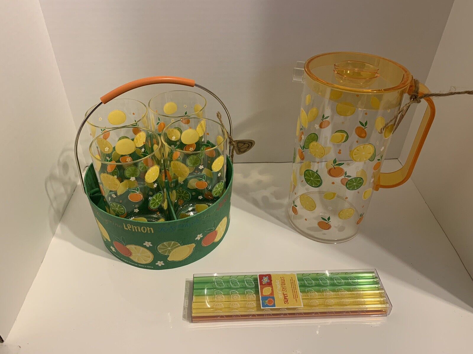 NWT Starbucks 2006 Lemonade 4-Piece Plastic 18oz Tumbler, Pitcher, Straws, Caddy - Sold on eBay January 17th, 2025 for $69.99