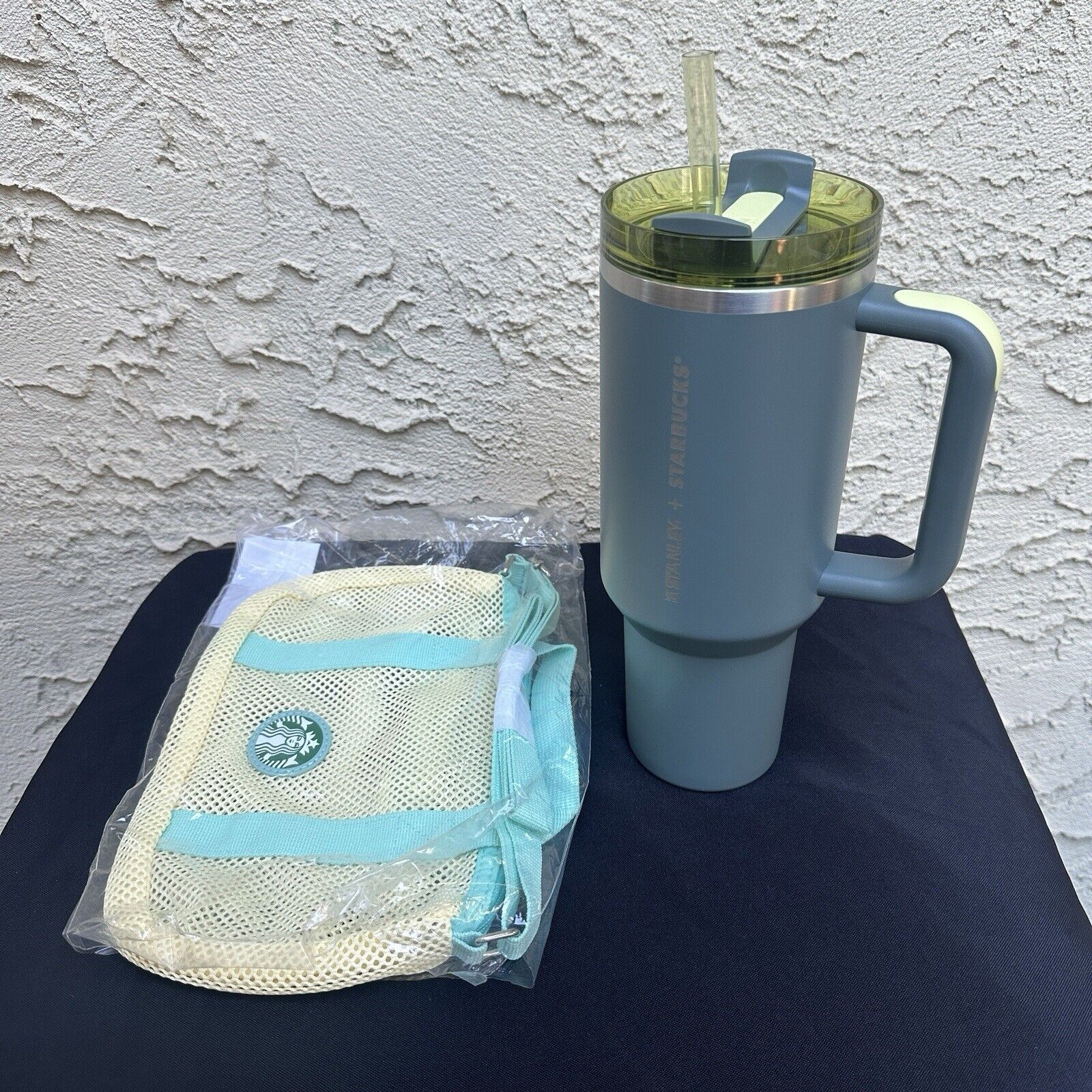 Stanley x Starbucks Thailand Ash Green 40oz Tumbler + Mesh Crossbody Bag - New - Sold on eBay September 17th, 2024 for $105.00