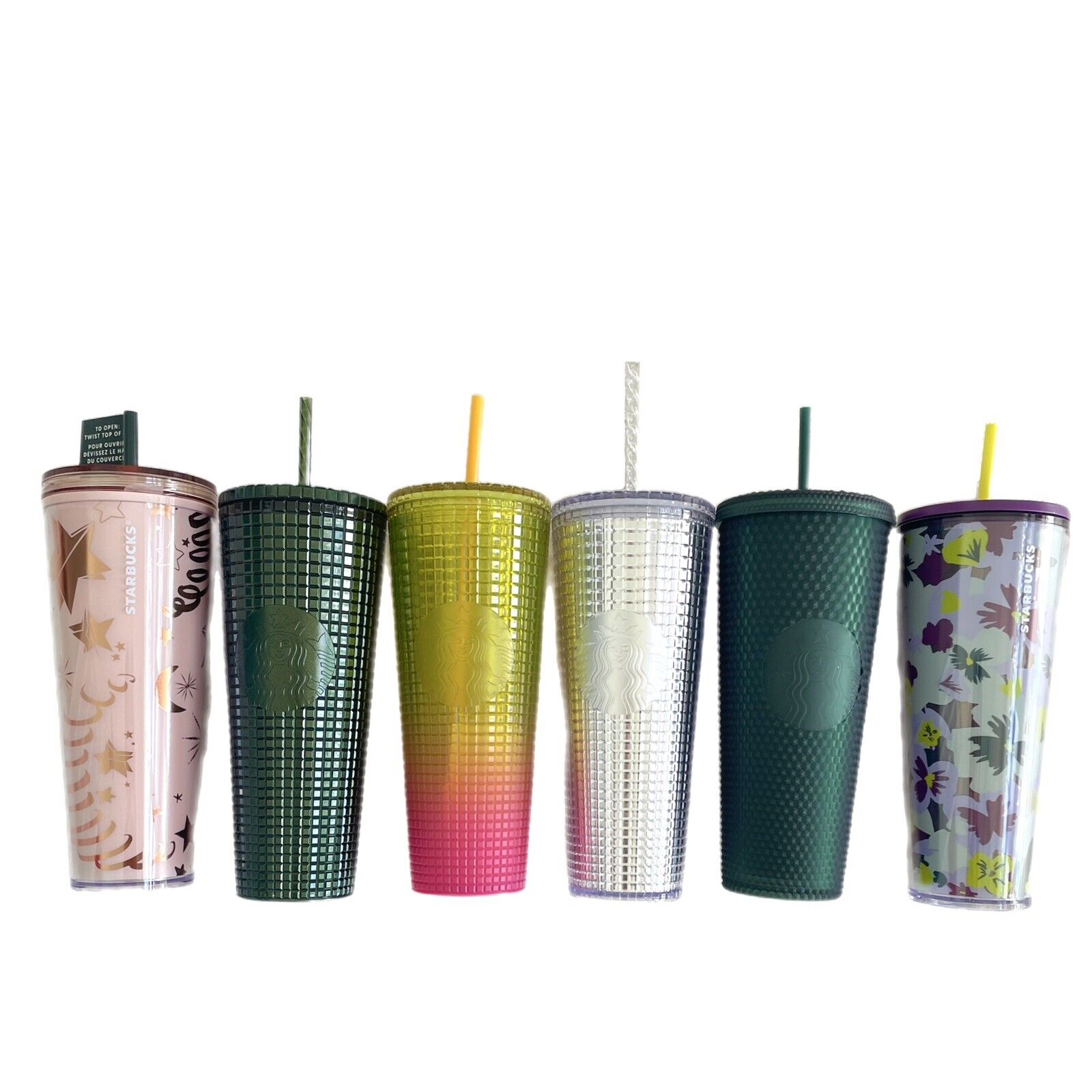 Lot of 6 Starbucks 24oz Venti Tumblers Gradient Studded Iridescent Floral Stars - Sold on eBay March 6th, 2025 for $79.99