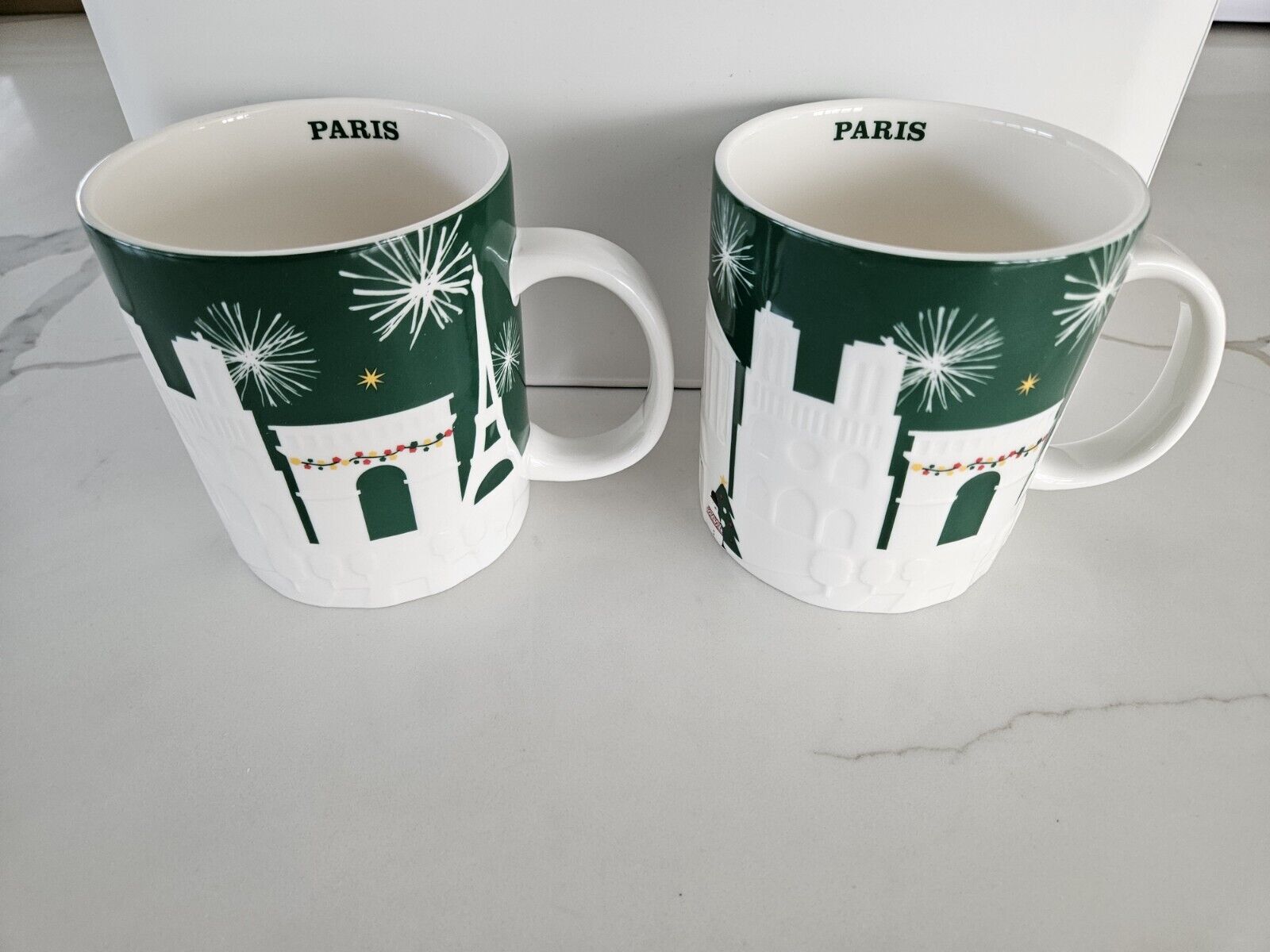 Starbucks Relief Mug PARIS Green 2015 Christmas Holiday 18 fl oz - Sold on eBay January 8th, 2025 for $95.00