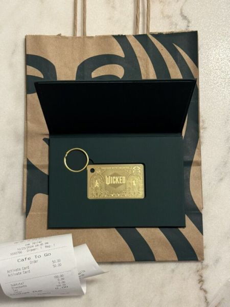 Limited Edition Starbucks WICKED Metal Keychain Gift Card 2024  $50 LOADED - Sold on eBay October 25th, 2024 for $150.00