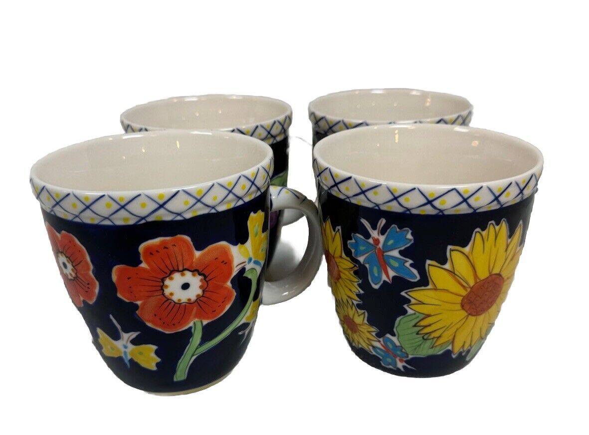 Lot Of 4 2003 Starbucks Barista Mugs Cups Cobalt Blue With Flowers And Fruits - Sold on eBay January 27th, 2025 for $94.90