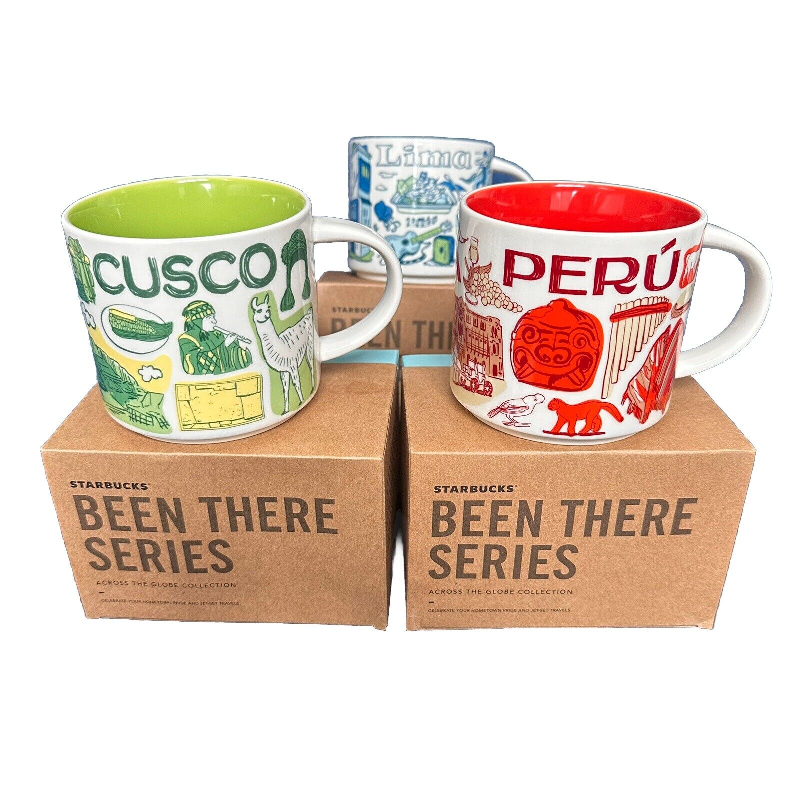 Starbucks Lot Of 3 Mugs PERU CUSCO & LIMA Been There Series 14 Oz Cup New In Box