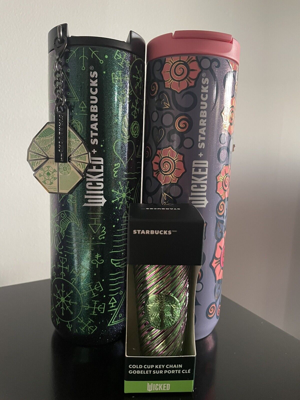 2024 STARBUCKS WICKED ELPHABA & GLINDA TUMBLER SET W/PINK GREEN SWIRL KEYCHAIN - Sold on eBay December 14th, 2024 for $139.99