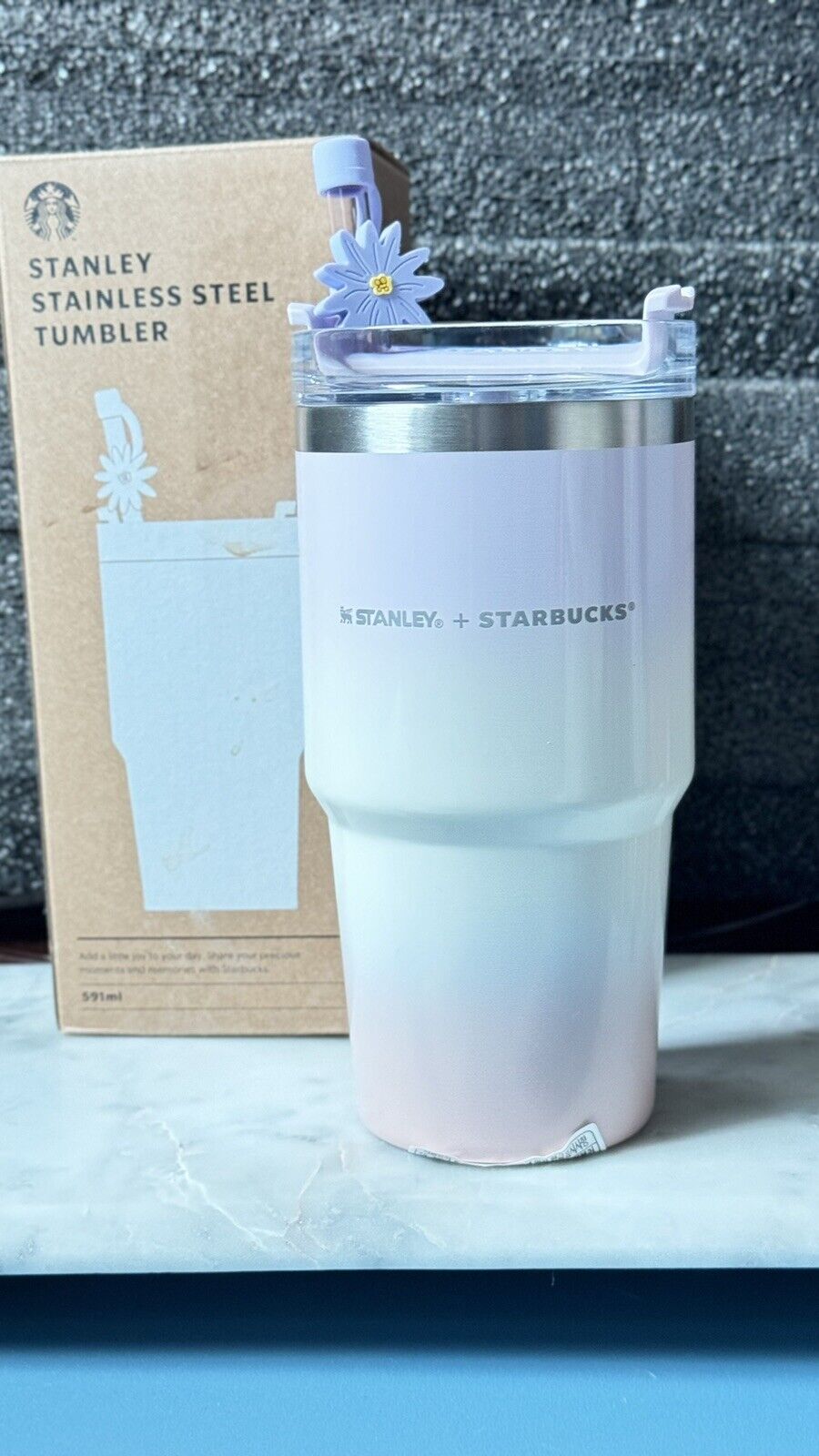 Starbucks Limited Edition Stanley Tumbler Korea Release With Flower Straw - Sold on eBay December 14th, 2024 for $89.99