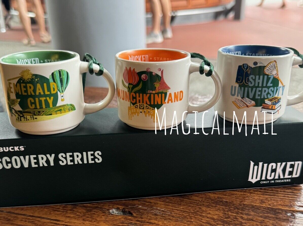 Wicked Starbucks Discovery Series Mini Mug ORNAMENT 3 Set Universal Studios Shiz - Sold on eBay January 4th, 2025 for $119.95