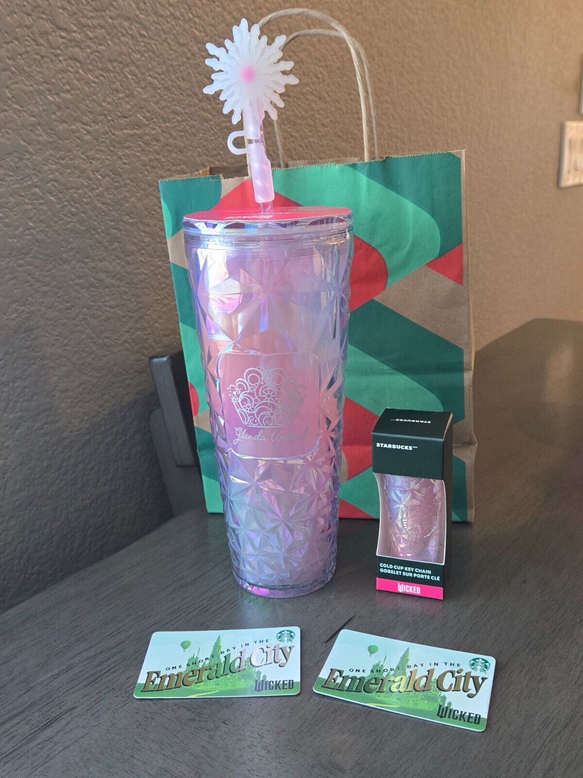 Starbucks NWT Wicked Glinda Prism Cup 24oz w/matching Keychain! plus giftcard x2 - Sold on eBay December 24th, 2024 for $120.00 (22 bids) 