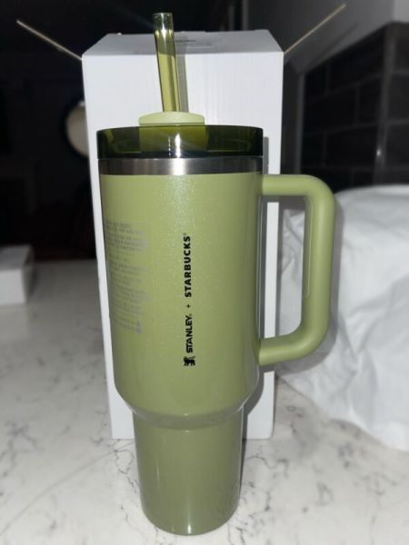 Starbucks Olive Green Pearl Stanley 40oz Tumbler Glitter Fall Release 2024 New - Sold on eBay August 31st, 2024 for $85.00 (14 bids) 