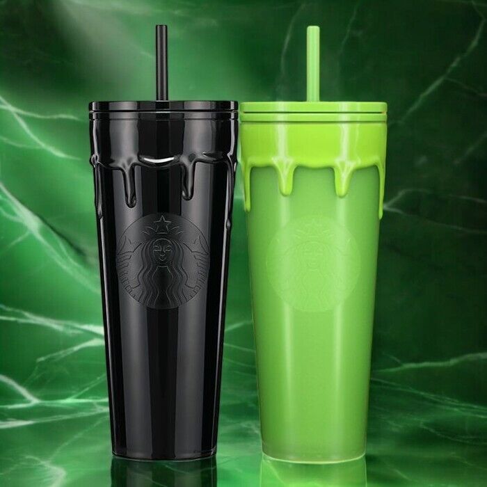 Starbucks Halloween Slime Green Glow In the Dark & Black Drip Tumbler SET READ - Sold on eBay March 30th, 2025 for $79.00