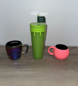 Starbucks Green Slime Glow In Dark Tumbler + Pink Pumpkin & Oil Slick Skull Mug - Sold on eBay October 10th, 2023 for $159.99