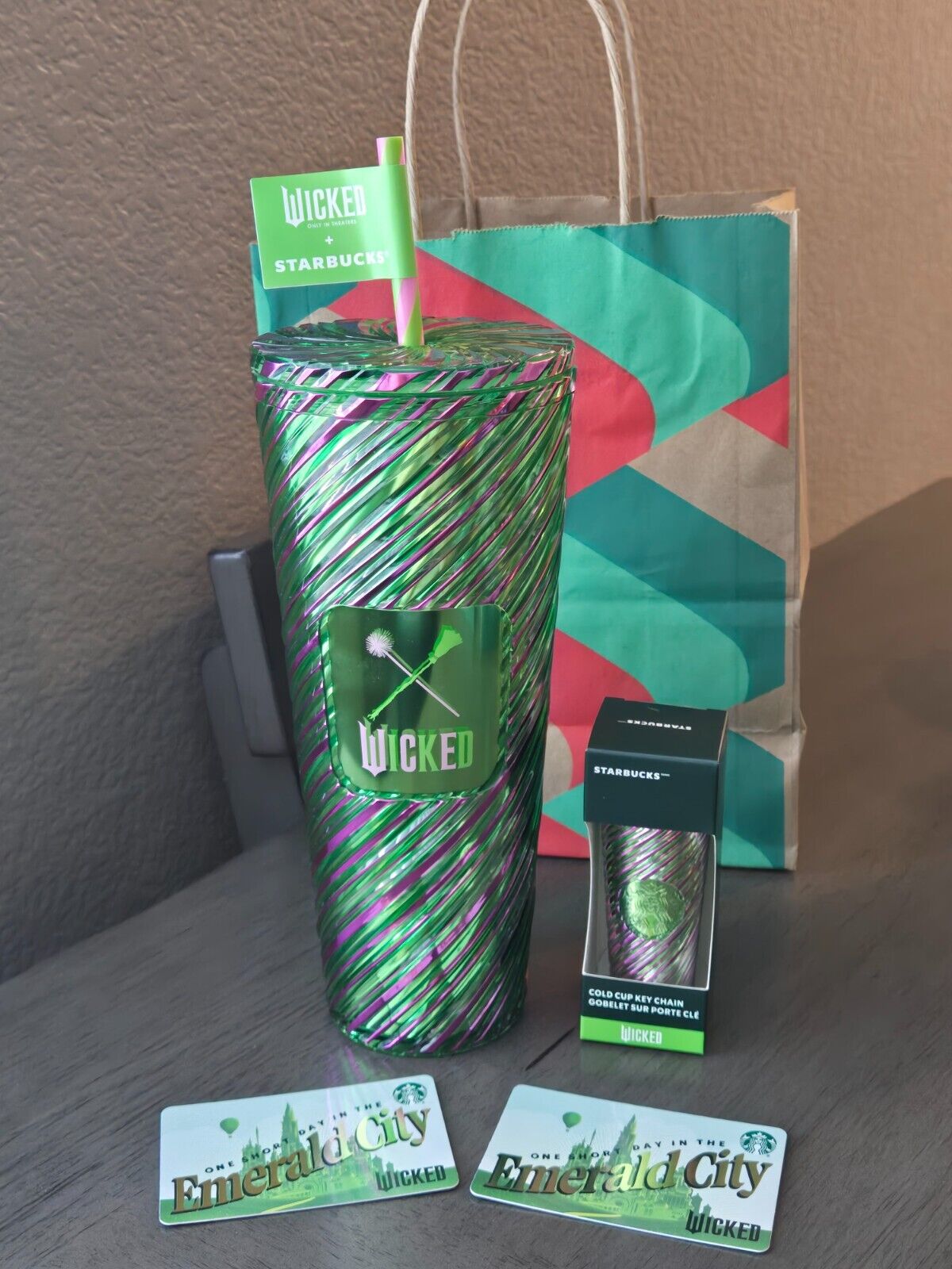 Starbucks NWT Wicked Target Exclusive Green/Pink Swirl 24oz Cup w/Keychain + GC! - Sold on eBay December 29th, 2024 for $89.05 (8 bids) 