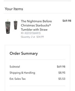 Disney Starbucks The Nightmare Before Christmas Tumbler with Straw CONFIRMED - Sold on eBay October 4th, 2023 for $179.99
