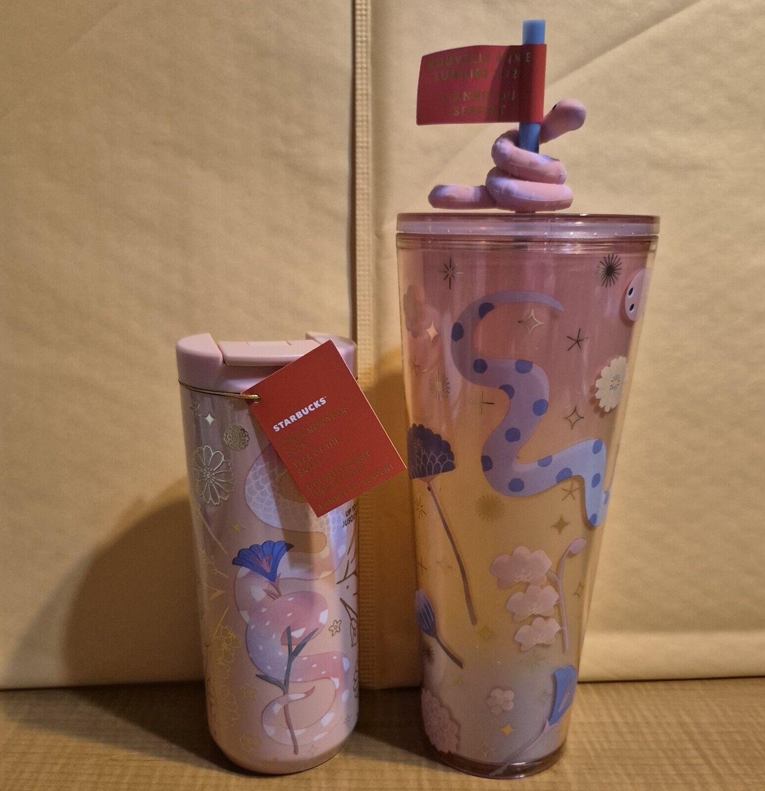 NEW 2025 Starbucks Lunar New Year of Snake Straw Topper Cup & Tumbler Lot Of 2 - Sold on eBay January 13th, 2025 for $74.99