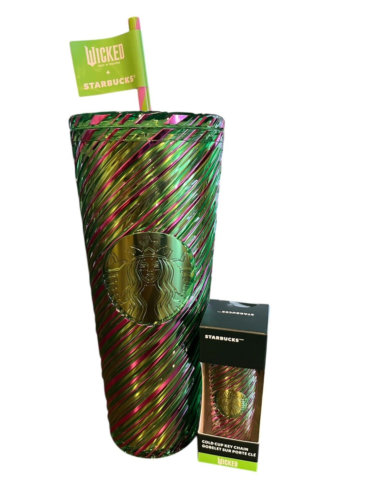 Starbucks Wicked 24oz Cold Cup Pink and Green Swirl Tumbler + Mini Keychain New! - Sold on eBay December 3rd, 2024 for $109.95