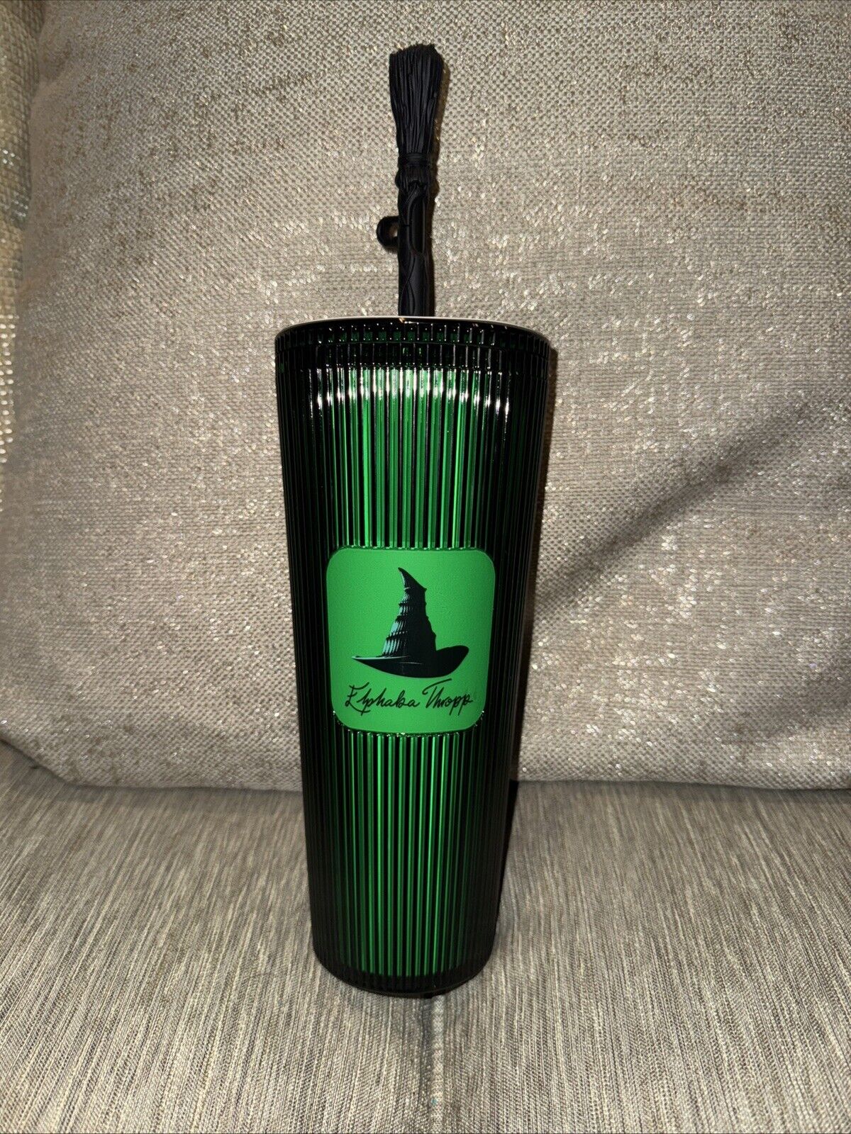 Starbucks Wicked Tumbler 24oz Elphaba Emerald Green w/ Broom Topper Glow In Dark - Sold on eBay December 17th, 2024 for $71.00 (36 bids) 
