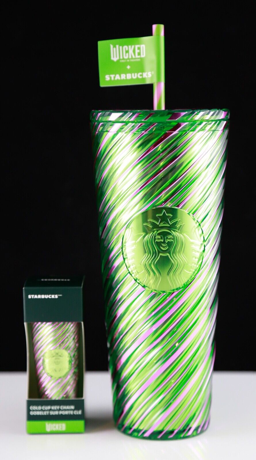 New Starbucks Wicked Pink & Green Swirl 24 oz. Tumbler With Straw & Keychain Set - Sold on eBay December 9th, 2024 for $99.95