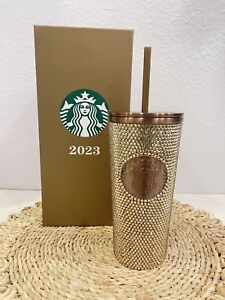 Starbucks Cold Cup Bling Rhinestone Tumbler  16 oz 2023 Crystal Champagne Gold - Sold on eBay December 20th, 2023 for $175.00