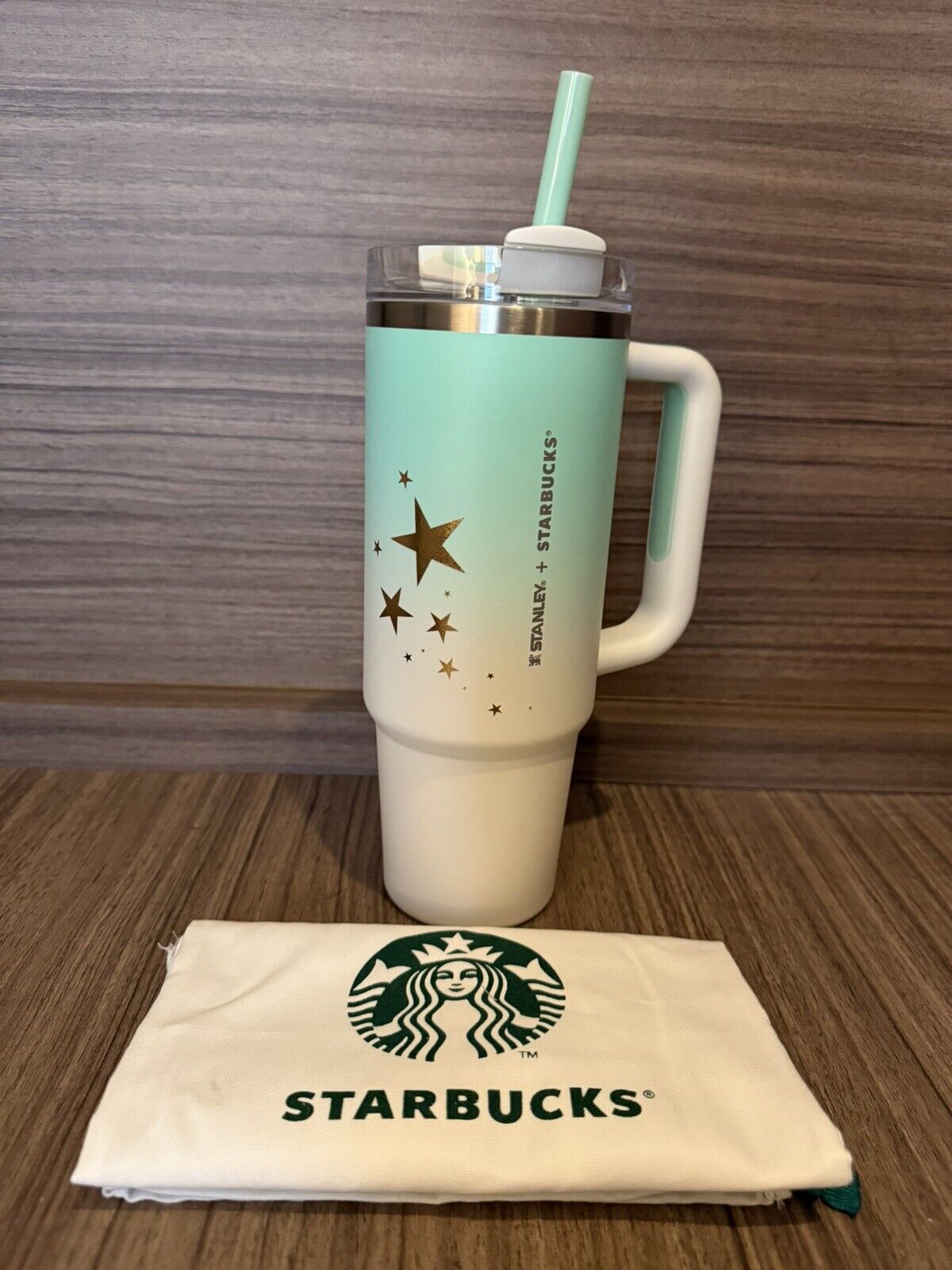 STARBUCKS THAILAND GREEN WHITE STANLEY 30oz  COLD CUP GOLD STARS US SELLER 2024 - Sold on eBay March 27th, 2025 for $94.88