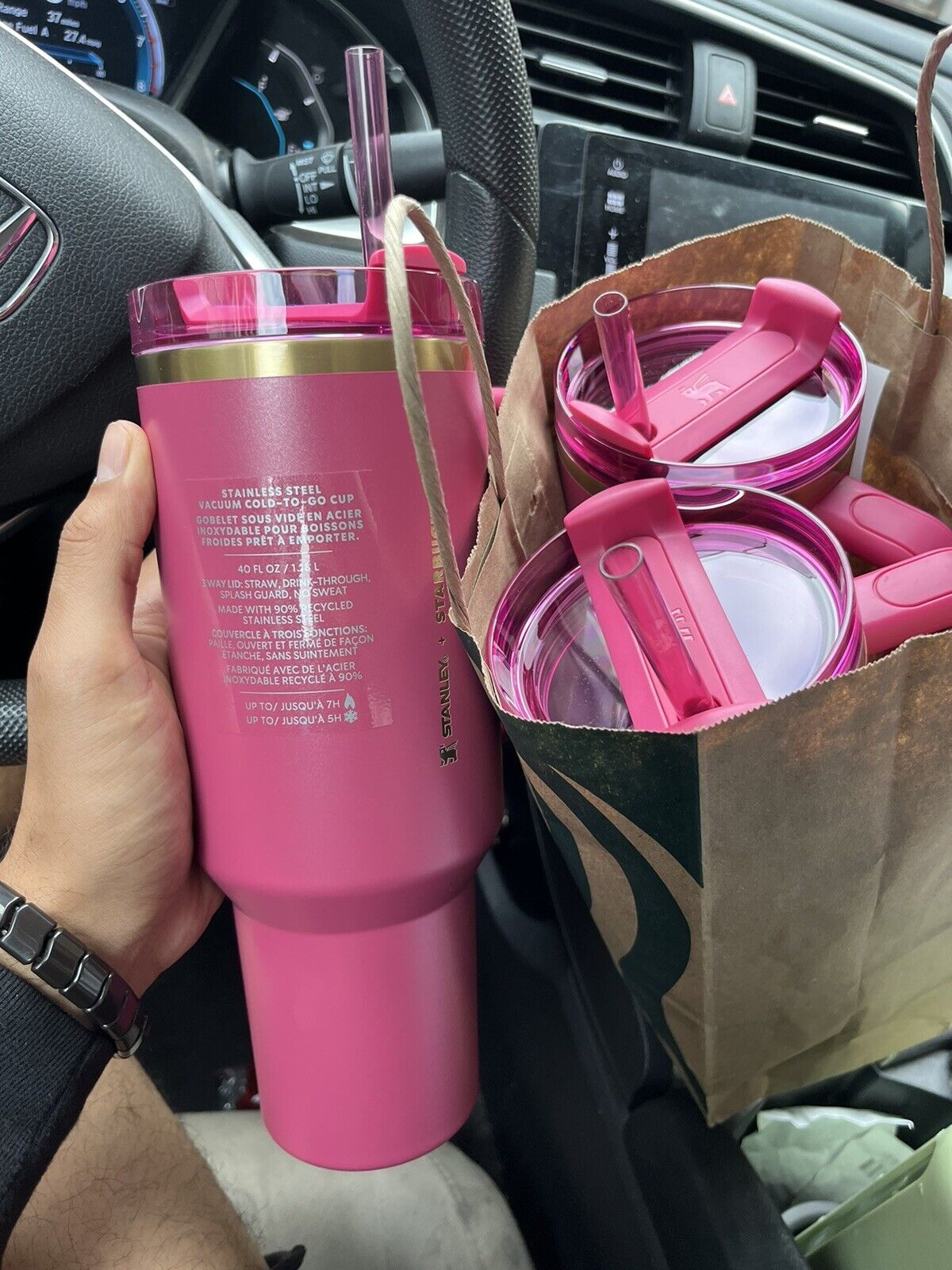 Stanley x Starbucks Stanley Tumbler Berry Pink Glitter 40 Oz NEW 2024 Holiday - Sold on eBay December 27th, 2024 for $90.00