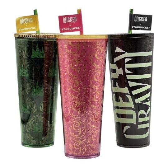 Starbucks Wicked Tumbler 24oz Glinda Elphaba Emerald City Glow In Dark Set Of 3 - Sold on eBay December 30th, 2024 for $129.99