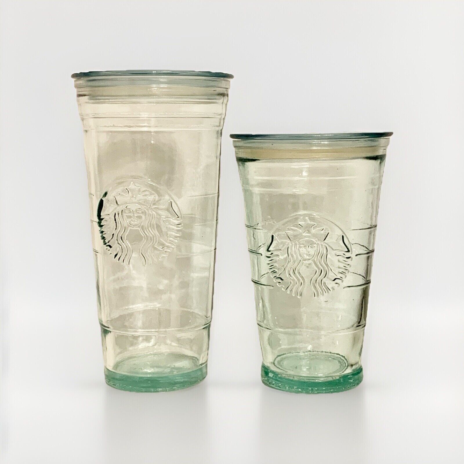 2 Starbucks Recycled 20 + 16 OZ Glass Cups Tumbler Spain Cold RARE Venti Grande - Sold on eBay February 18th, 2025 for $100.00