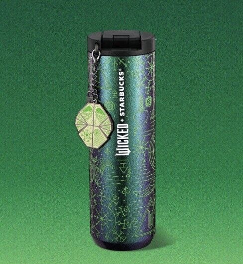 NEW Starbucks Wicked Elphaba Glow In The Dark Vacuum Seal Tumbler Metal Charm - Sold on eBay December 12th, 2024 for $84.99