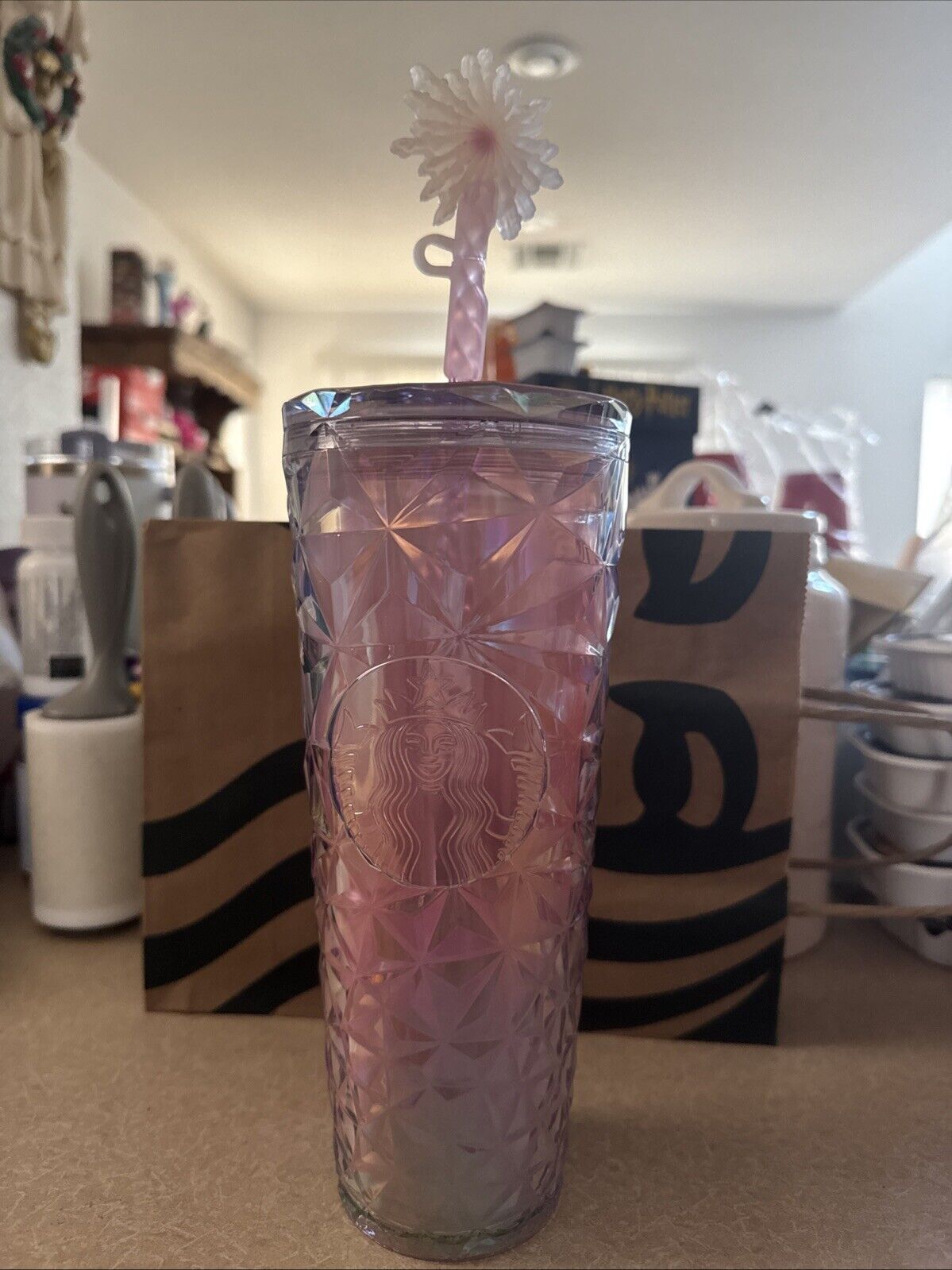 NEW Wicked Starbucks Glinda Pink Prism Straw Topper 24oz Tumbler Cold Cup - Sold on eBay January 2nd, 2025 for $125.00