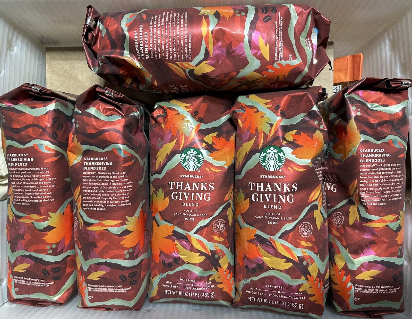 6 Pack Starbucks Whole Bean Thanksgiving Blend  4/2024- 1lb Bag Holidays