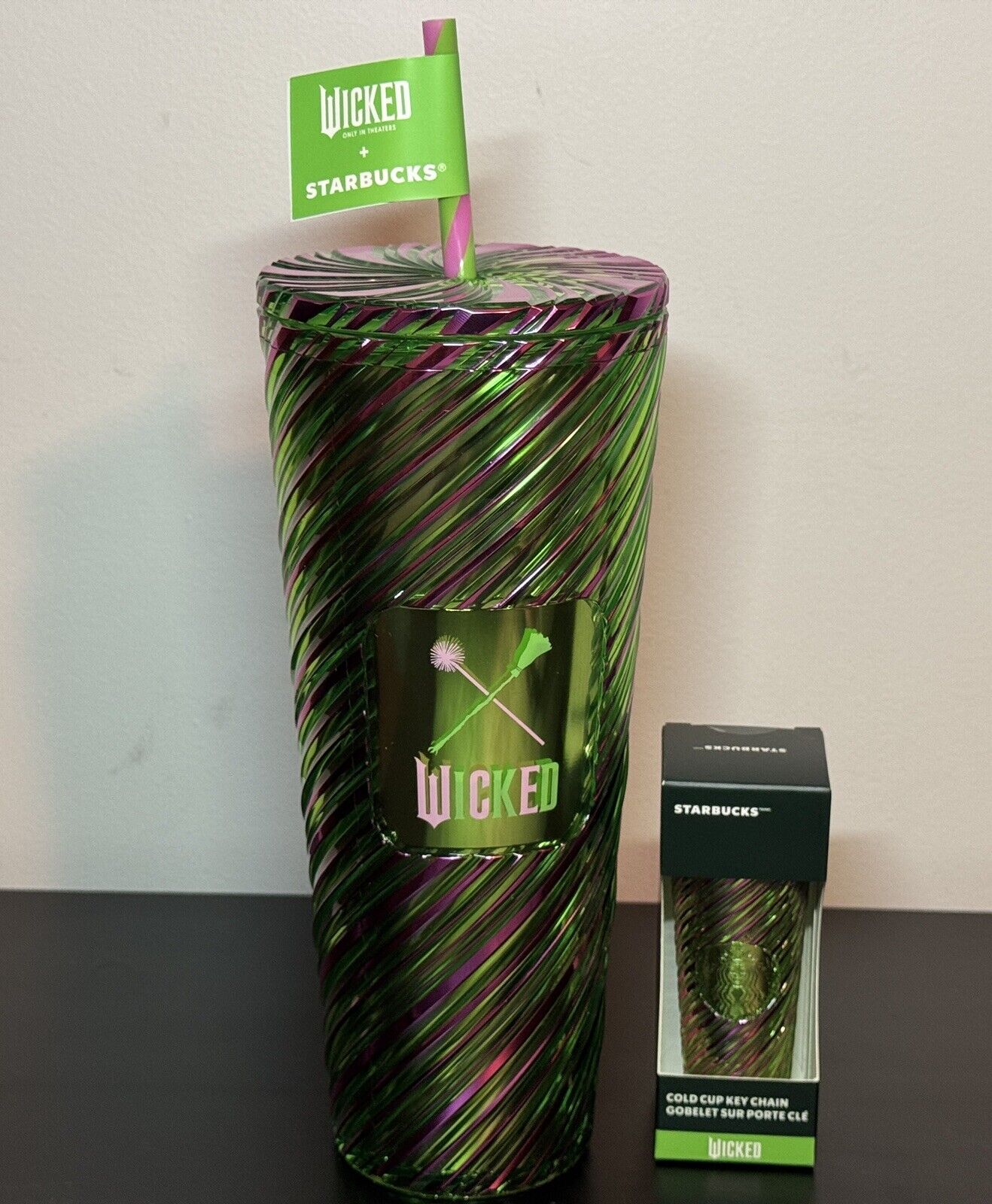 Starbucks Wicked 24oz. Cold Cup Pink and Green Swirl Tumbler + Mini Keychain NEW - Sold on eBay December 5th, 2024 for $89.95