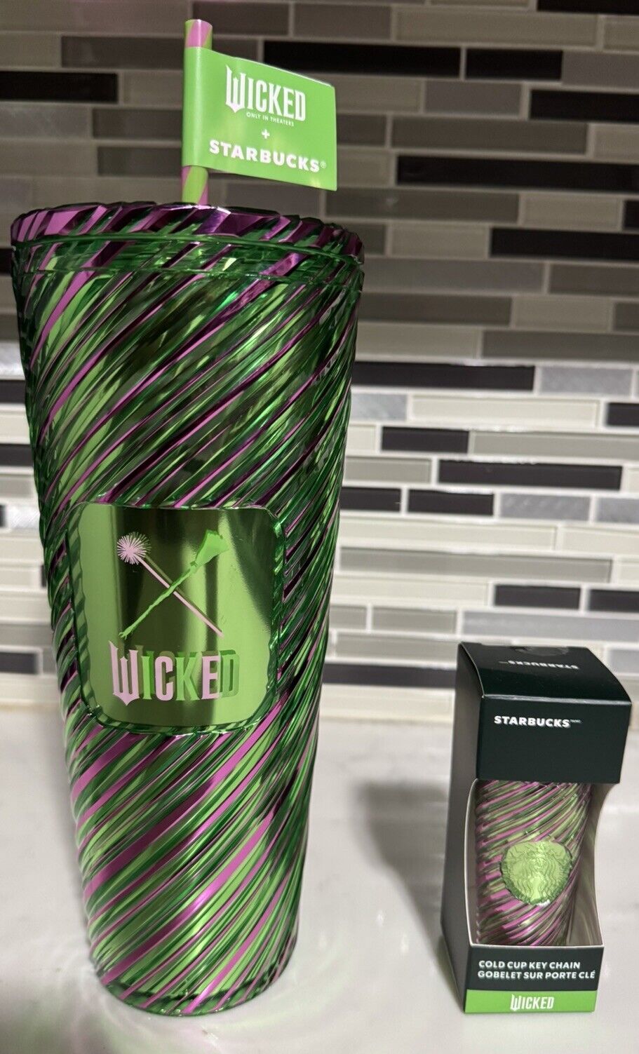 Starbucks Wicked Swirl Green+Pink Cold Cup w/  Mini Keychain New! - Sold on eBay November 26th, 2024 for $89.95
