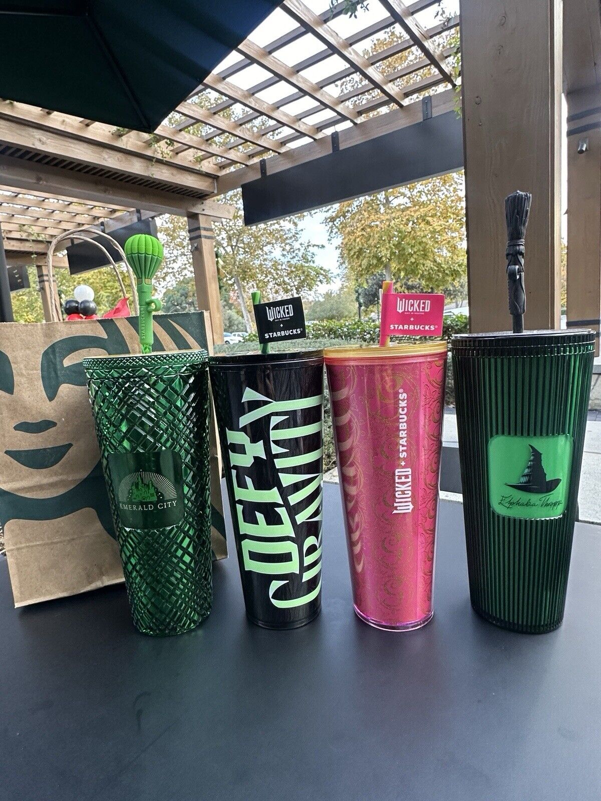 Starbucks Wicked Tumbler Lot of 4 Glinda Elphaba Emerald City New 24 OZ Rare - Sold on eBay December 1st, 2024 for $179.00