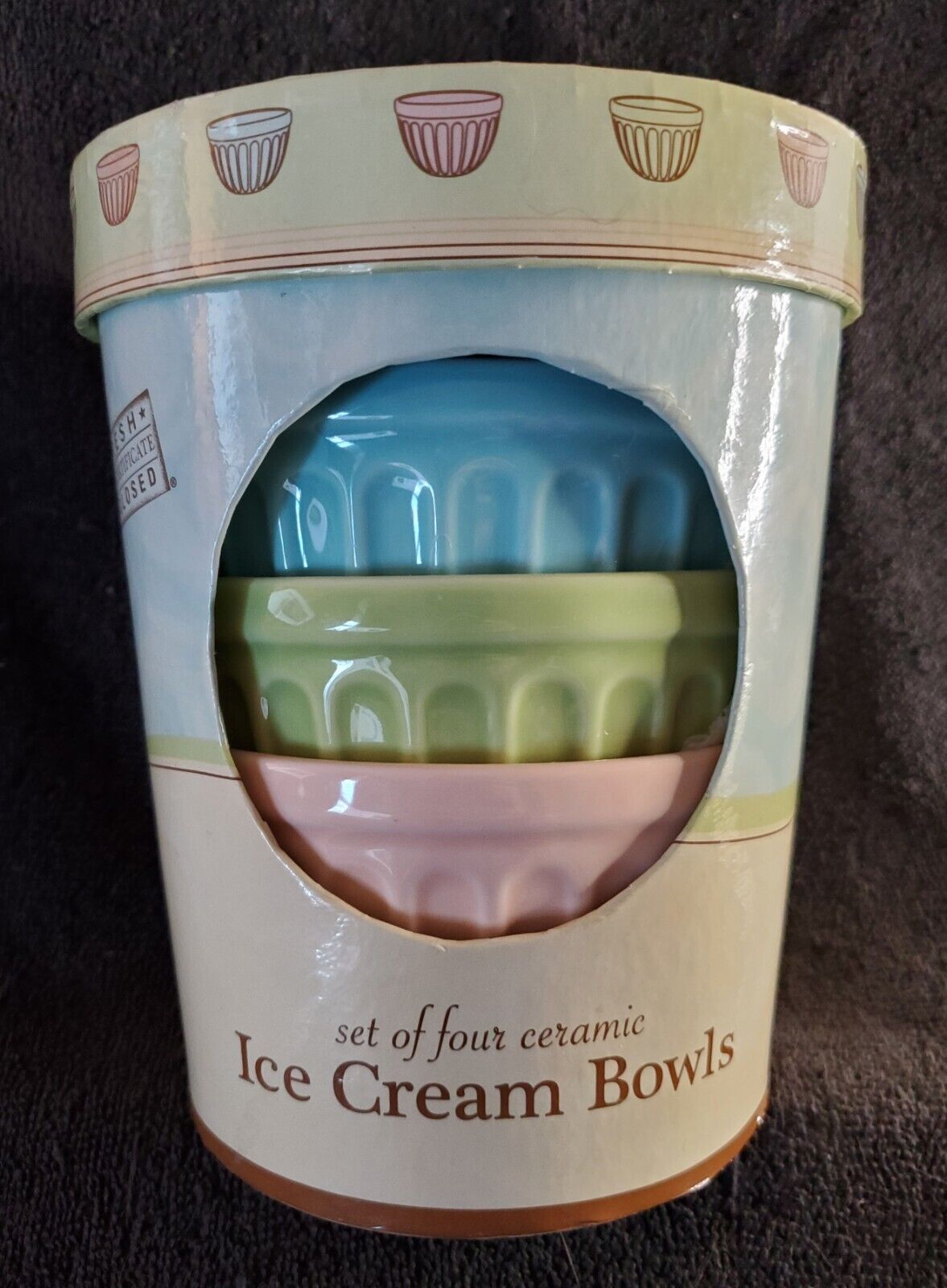 RARE 4 Starbucks Ribbed Ceramic Ice Cream Bowls Pink Green Blue Latte In Carton - Sold on eBay January 4th, 2025 for $75.00