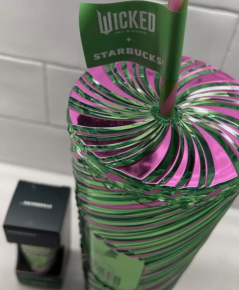 Starbucks Wicked 24oz Tumbler + Mini keychain Pink And Green Swirl Cold Cup - Sold on eBay December 6th, 2024 for $89.45