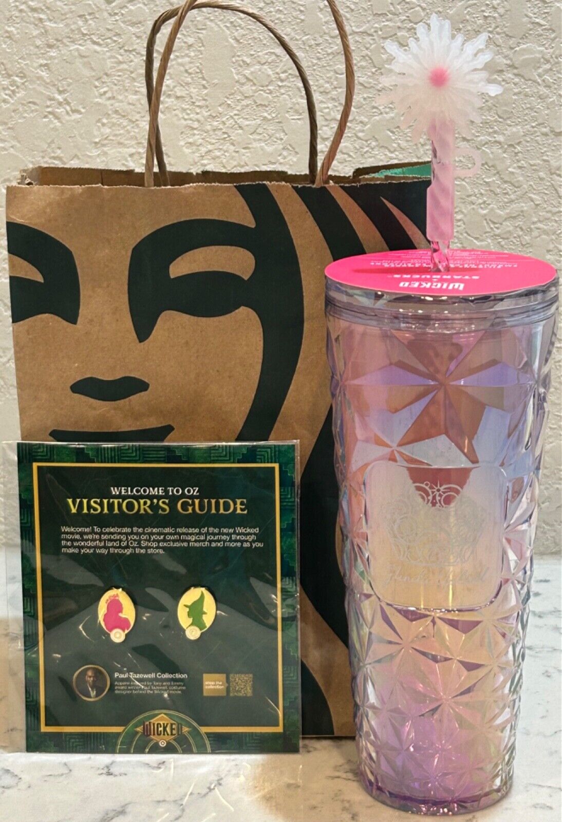 Starbucks Exclusive  WICKED Glinda pink 24 oz Cold Cup Tumbler with Wand Topper - Sold on eBay March 5th, 2025 for $119.95