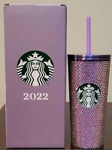 New Starbucks 2022 Taiwan 16oz SS Purple Rhinestone Cold Cup Tumbler