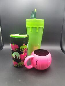 3 Starbucks 2023 Halloween Collection Including Pink Pumpkin Mug 12oz - Sold on eBay September 7th, 2023 for $134.99
