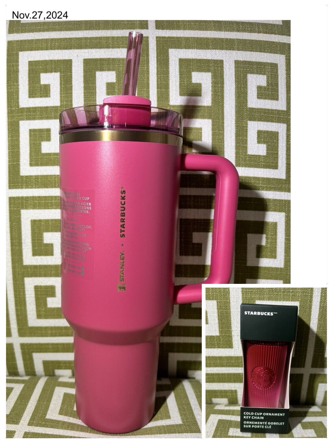 NEW! Stanley x Starbucks 2024 Holiday Berry Pink Glitter 40OZ Tumbler & Keychain - Sold on eBay December 19th, 2024 for $100.00