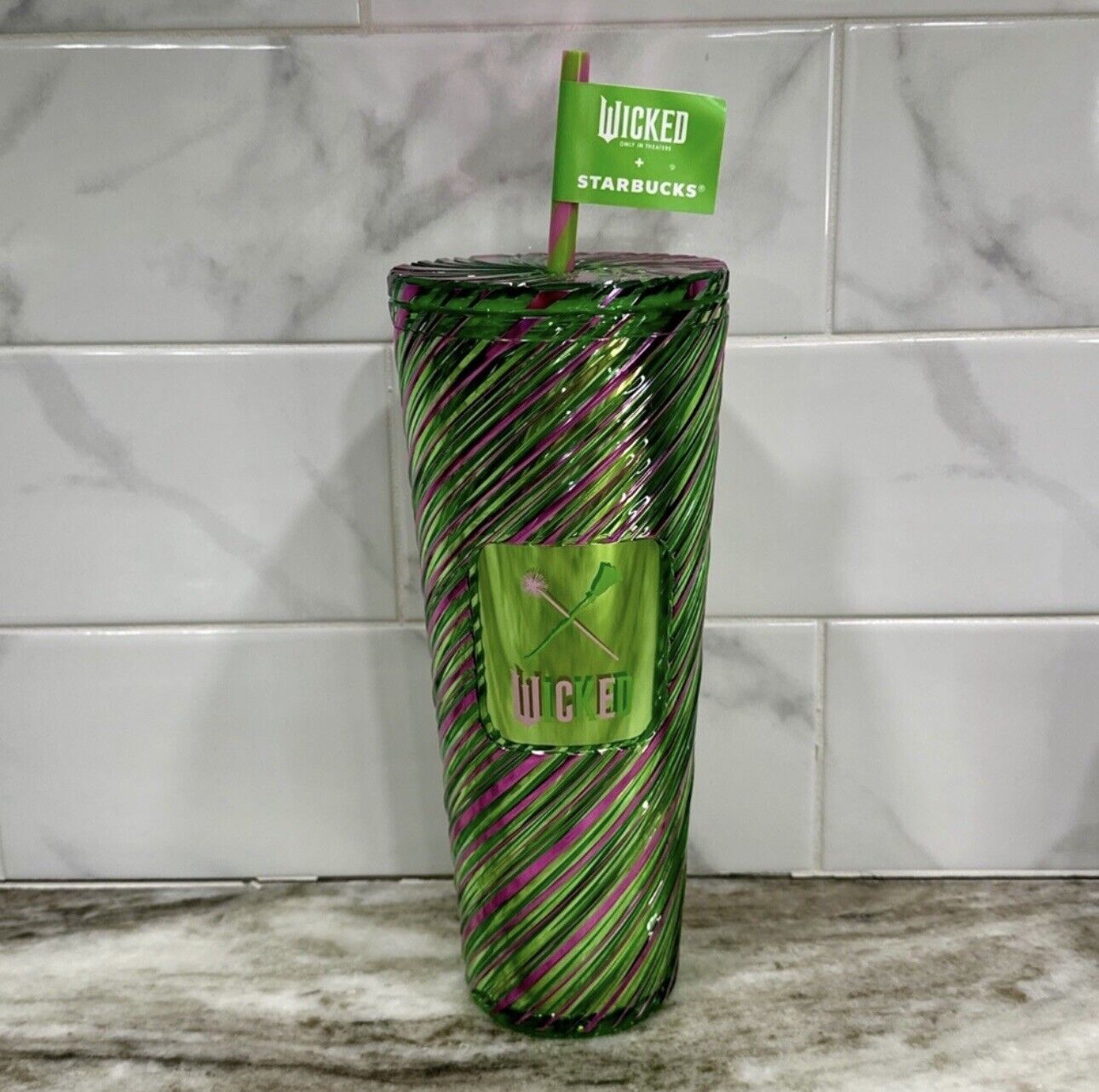 Starbucks WICKED 24oz Cold Cup Pink and Green Swirl Tumbler NEW - Sold on eBay December 21st, 2024 for $75.00