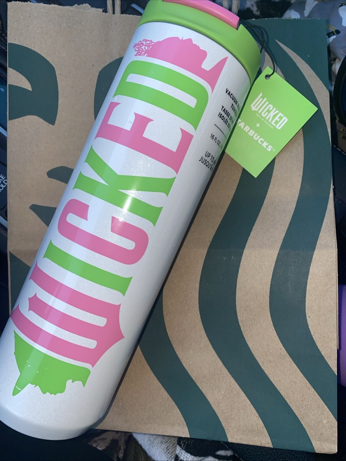 STARBUCKS @ TARGET WICKED VACUUM INSULATED TUMBLER 16 OZ WHITE PINK GREEN - Sold on eBay January 30th, 2025 for $150.00