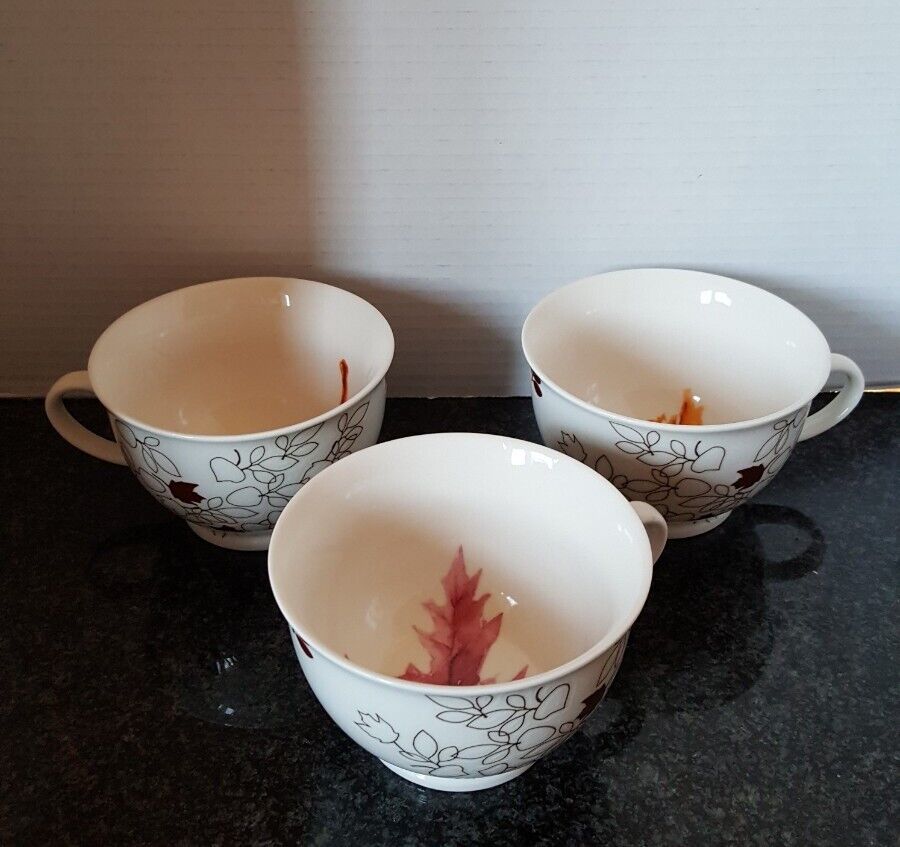 2007 STARBUCKS CERAMIC COFFEE TEA CUP AUTUMN FALL LEAF INSIDE -  13 OZ -SET OF 3 - Sold on eBay December 2nd, 2024 for $49.99