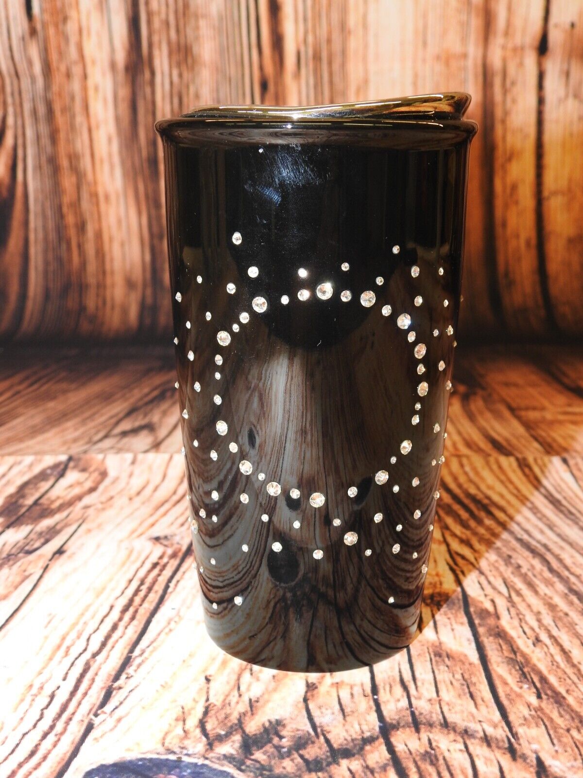 Starbucks Swarovski 2015 Black Ceramic  Coffee Mug Crystal Tumbler Lid 12 oz cz - Sold on eBay January 20th, 2025 for $79.20