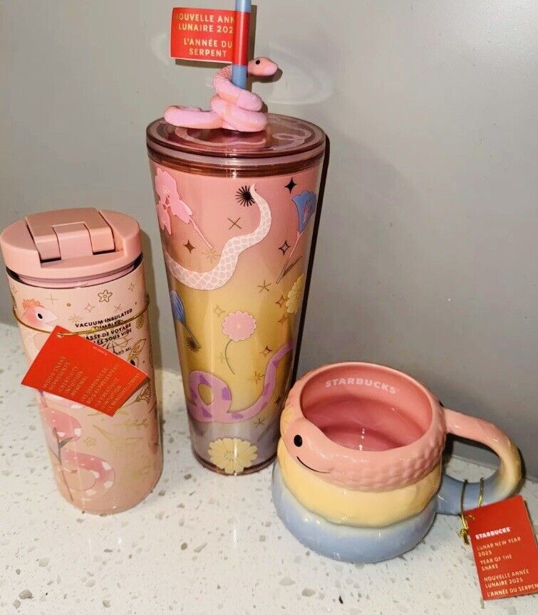 STARBUCKS LUNAR NEW YEAR WINTER 2025 3 Piece Set Mug Cup Tumbler Coffee Snake - Sold on eBay January 16th, 2025 for $124.89