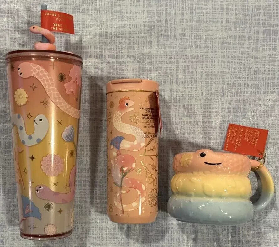 2025 Starbucks Lunar New Year of Snake Tumbler SNAKE TOPPER TUMBLER MUG Set 3 - Sold on eBay January 11th, 2025 for $117.99