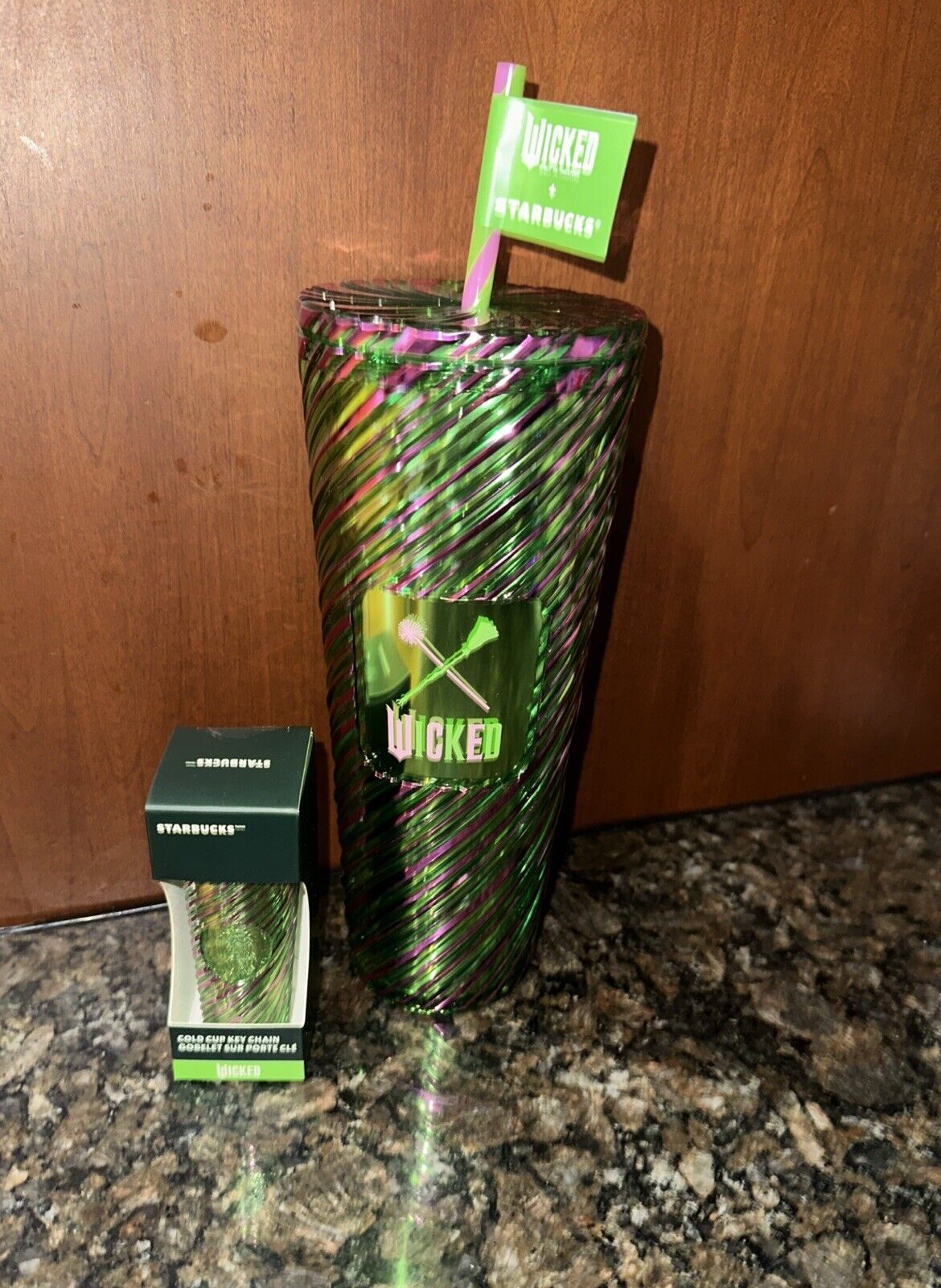 NEW Starbucks Wicked 24oz Tumbler + Mini keychain Pink And Green Swirl Cold Cup - Sold on eBay December 18th, 2024 for $95.00
