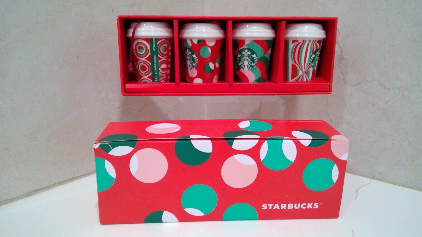 2024 STARBUCKS BOXED Christmas Holiday Cup Ornaments SET OF 4 with GIFT! - Sold on eBay February 11th, 2025 for $74.00 (1 bids) 