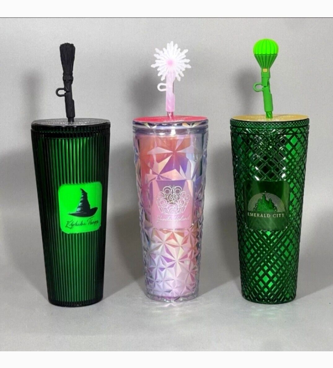Starbucks Wicked Tumbler 24oz Glinda Elphaba Emerald City Glow In Dark Set Of 3 - Sold on eBay December 3rd, 2024 for $210.00