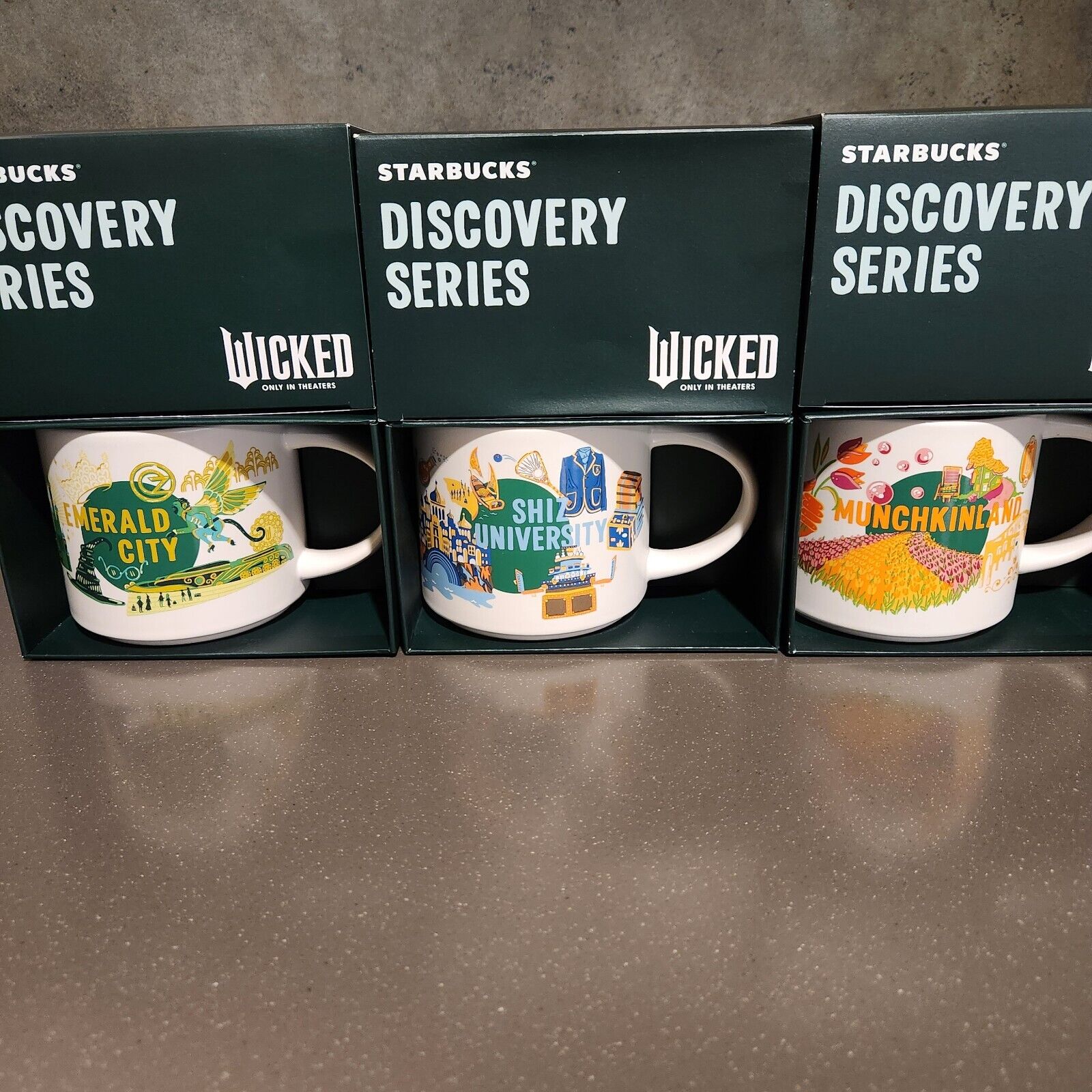 Starbucks Wicked Movie Discovery Series 3 Mug Set - Emerald, Shiz, Munchkinland - Sold on eBay November 28th, 2024 for $179.99