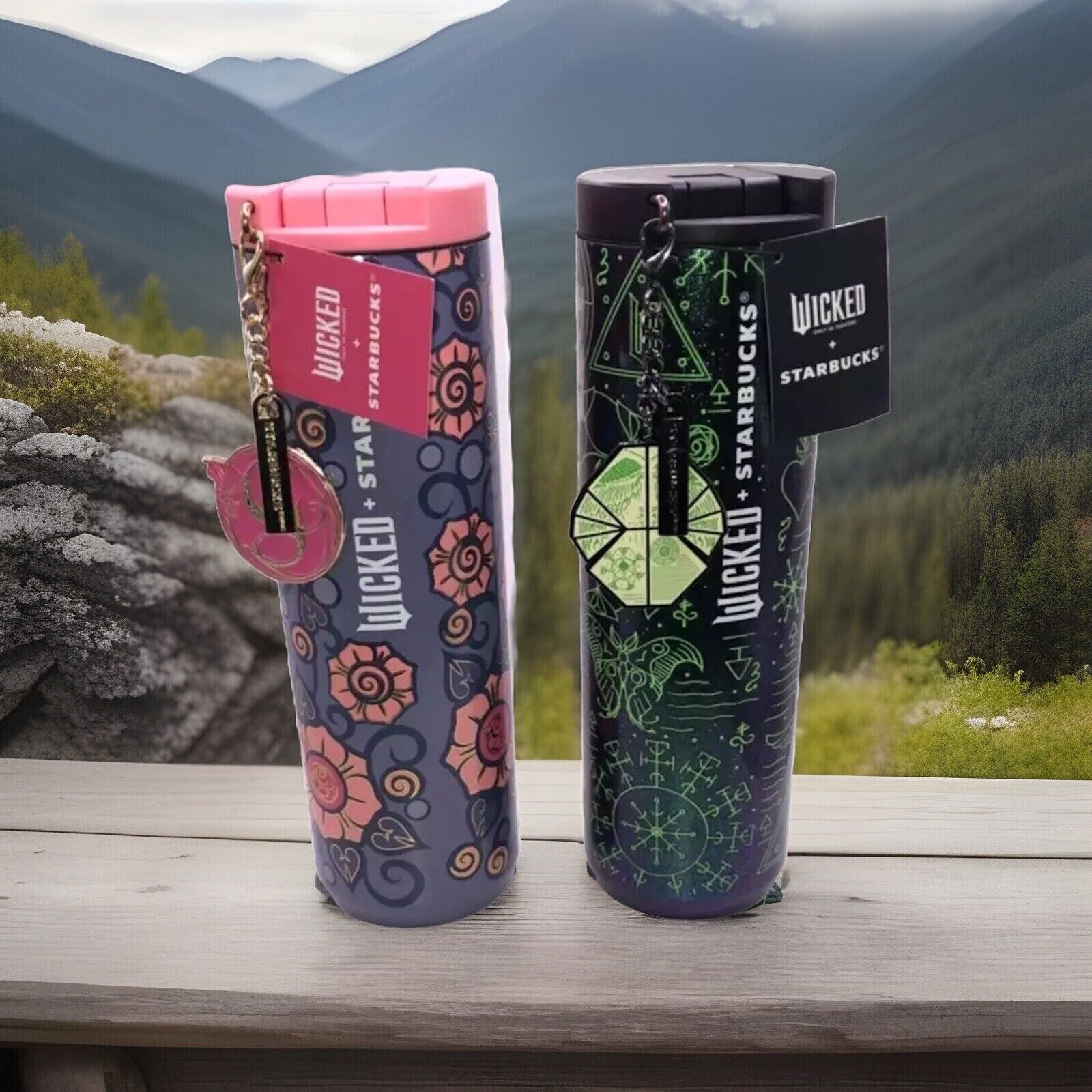 NEW Starbucks 16 oz Wicked Glinda AND Elphaba Tumbler W/ Charms Green Glow Dark - Sold on eBay December 2nd, 2024 for $129.00